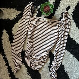 Maje Pink/Navy Striped Puff Sleeve Top Sz 1